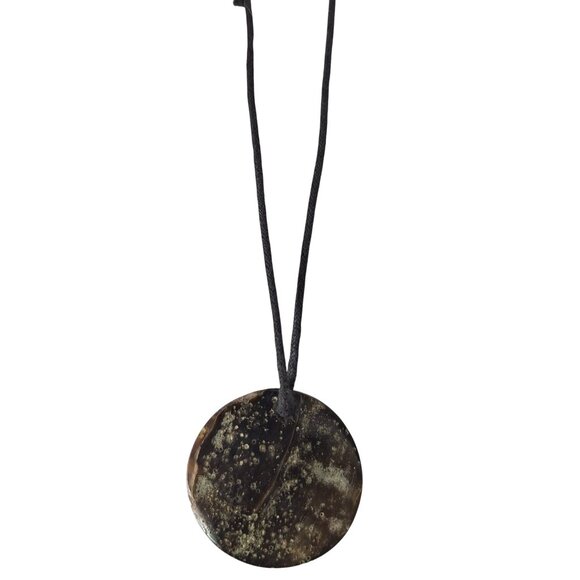 Handcrafted Resin Pendant Necklace Speckled Stone Look Black Cord Boho Jewelry - Picture 2 of 4